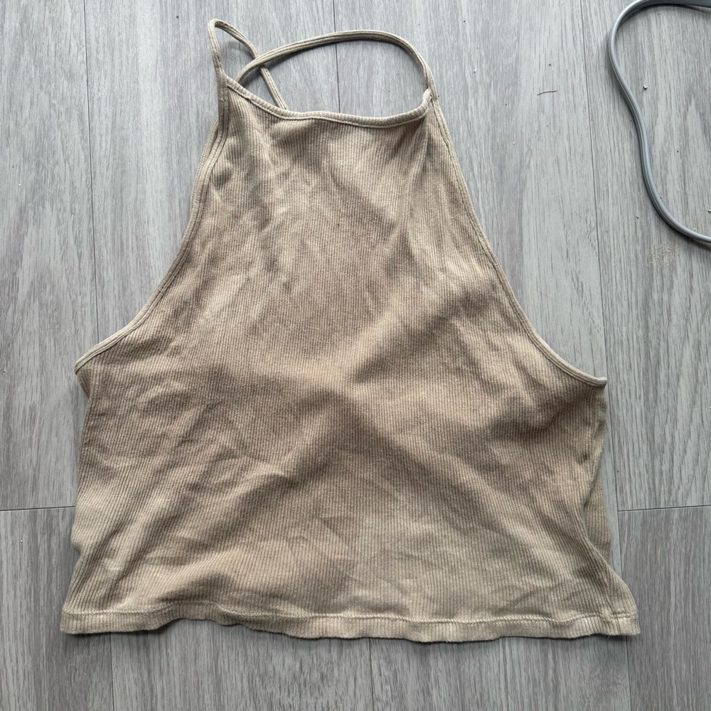 Women's Tan Halter Top American Eagle criss cross straps